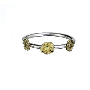 Irish sterling silver stacking ring with gold flower symbol, by Elena Brennan Jewellery