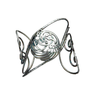 Sterling Sliver Children of Lir Four Swan Bangle with medalion and tri-spiral. Made in Ireland.