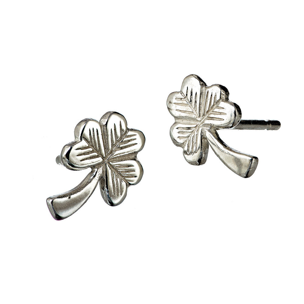 Sterling Silver Shamrock Stud Earrings, Irish jewellery handcrafted by Elena Brennan. Perfect First Holy Communion earrings gift for a special little girl