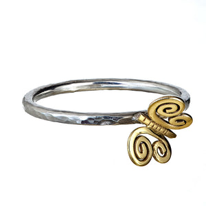 Irish sterling silver stacking ring with gold butterfly, by Elena Brennan Jewellery
