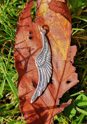 Angel wing charm, sterling silver