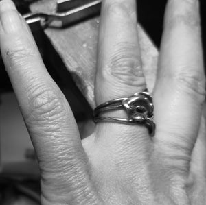A close up of the Trinity Lily Ring to show the fit, style and sizing of the ring.