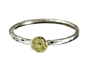 Irish sterling silver stacking ring with gold flower, by Elena Brennan Jewellery