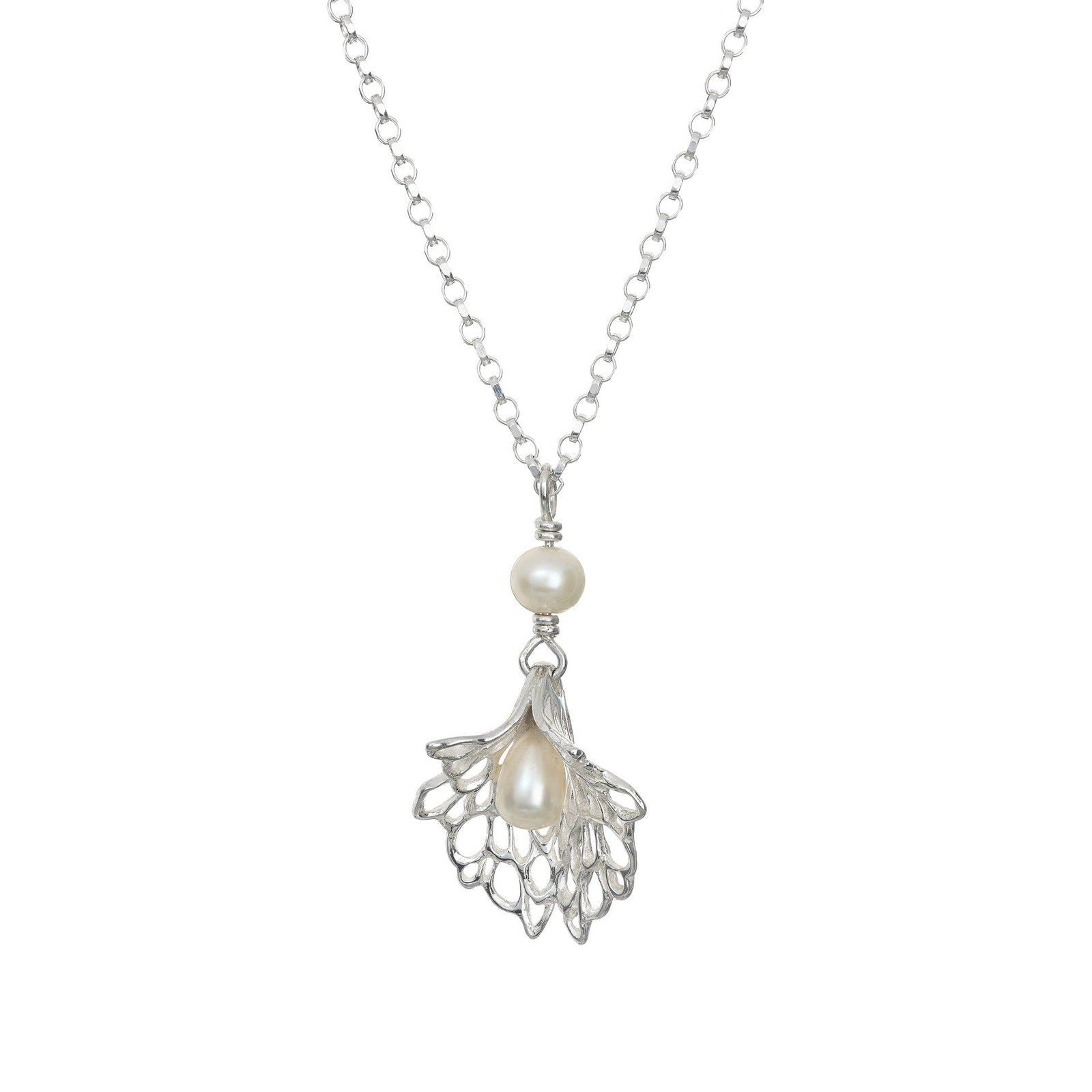 Petals & Pearls Pendant petite, a sterling silver jewelry piece made by Elena Brennan