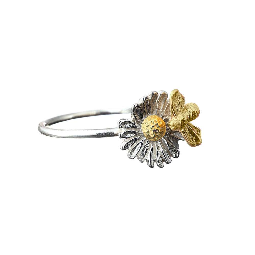 Silver and gold daisy stacking ring, a daisy jewellery piece made in Ireland.
