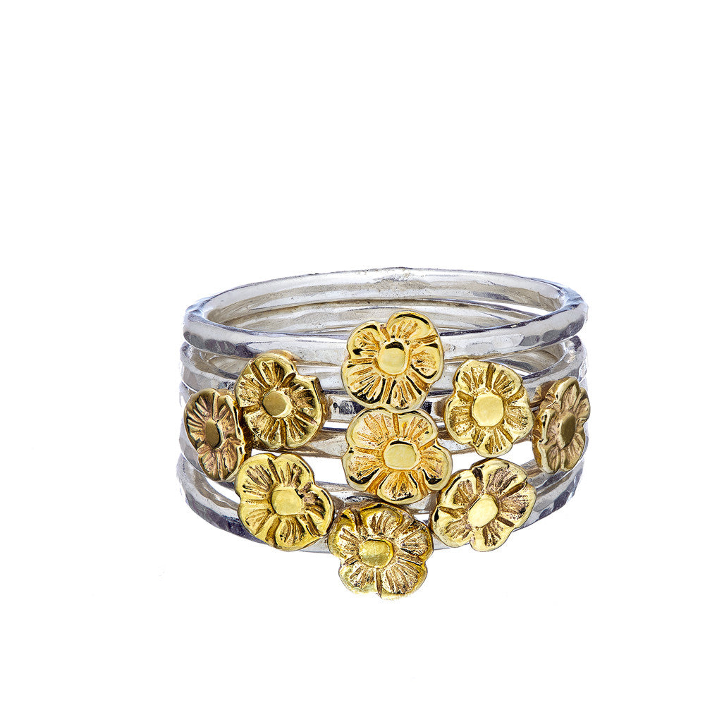 Handmade flower stacking rings, handmade in Cavan by Irish jewellery designer Elena Brennan