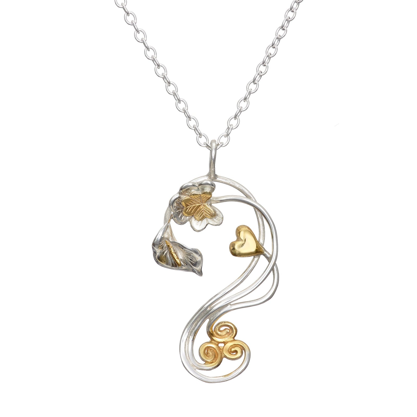 Eireann pendan with gold Celtic symbols, from the Mise eire jewellery collection