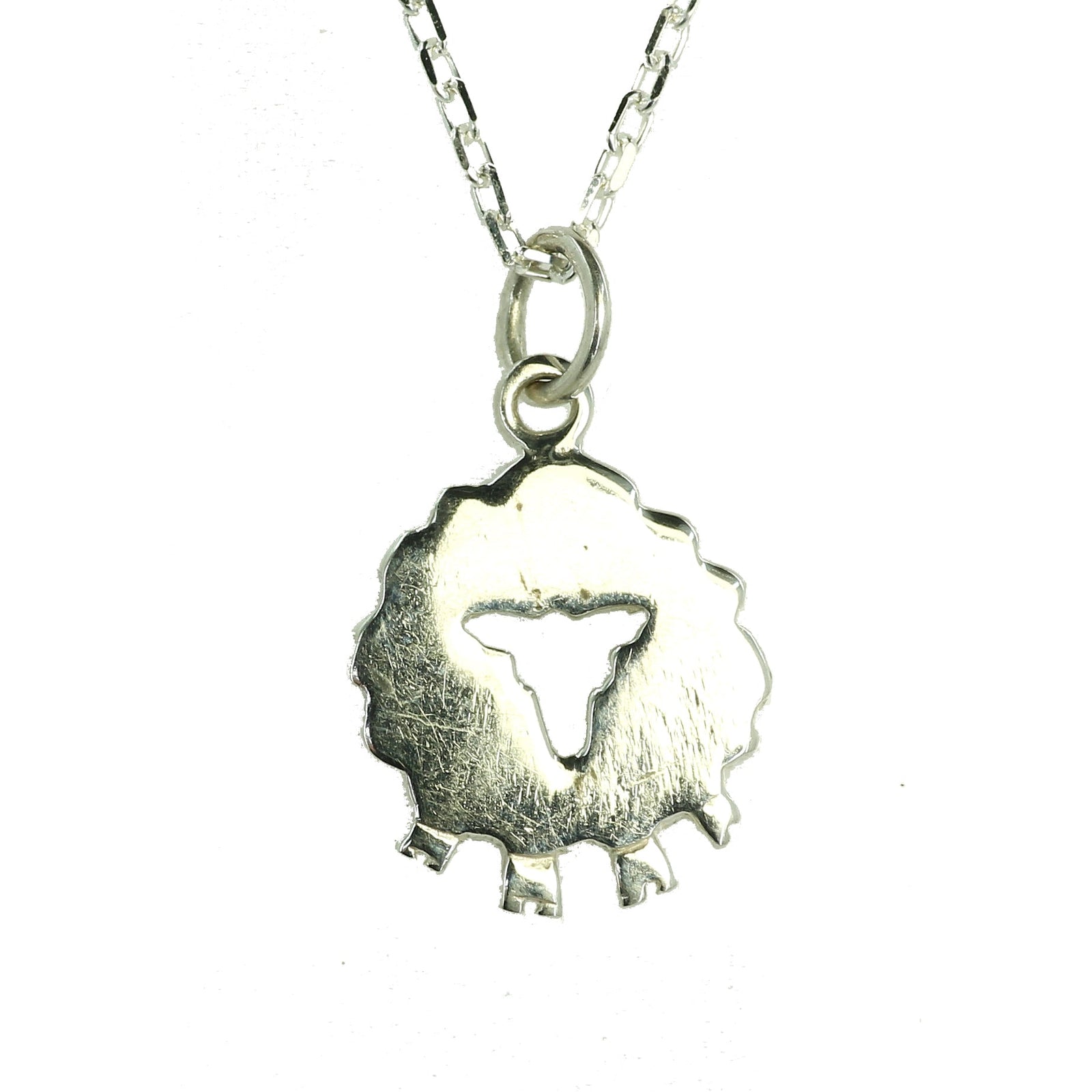 Sterling silver sheep pendant, created in Cavan, Ireland.
