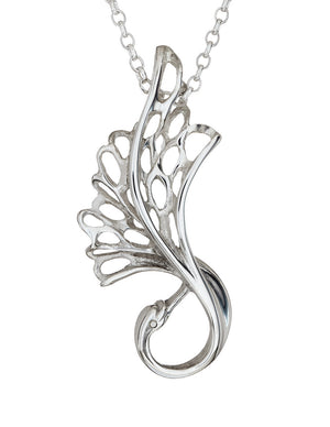 Close-up of the single Swan Pendant detail from the Children of Lir collection. This silver sterling handmade swan jewellery is inspired by Irish mythology.