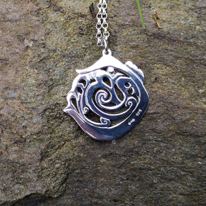 The An Cabhán pendant made of sterling silver, inspired by the beautiful landscape of Co. Cavan.