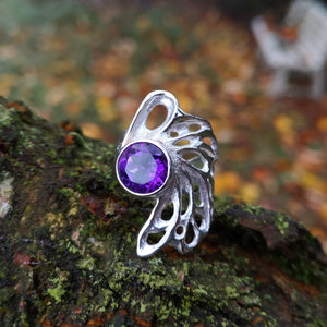 Sterling silver gossamer ring set with an amethyst