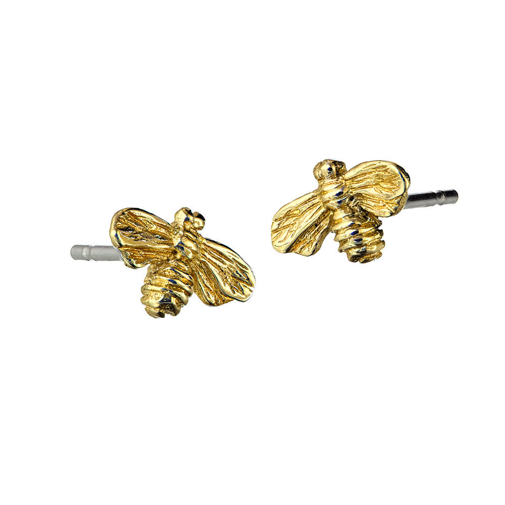 Bee Stud Communion Earrings made from 9ct Gold, by Irish jewellery designer Elena Brennan, handmade in Cavan, Ireland