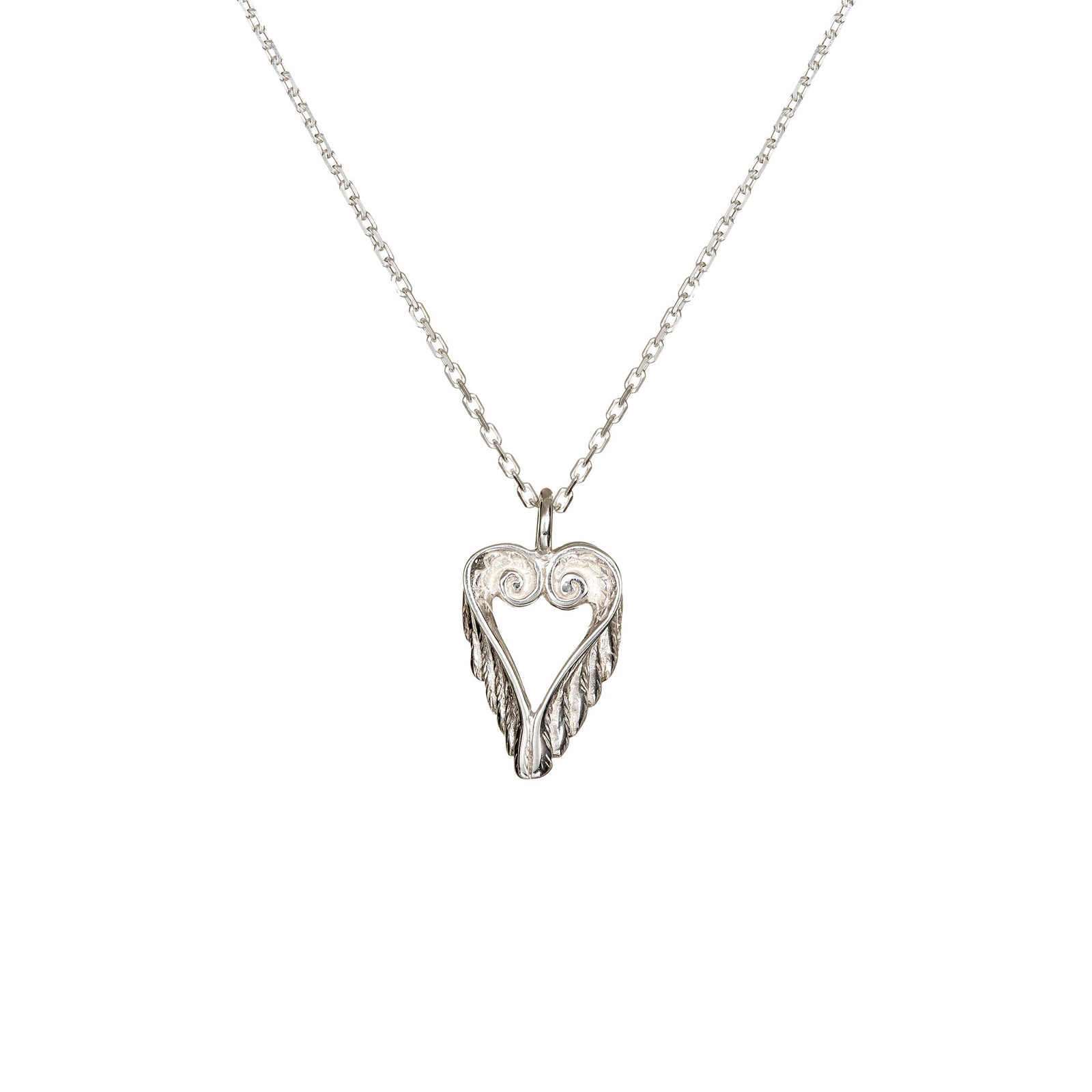 Celtic Heart Angel Wings necklace with a sterling silver chain, handmade in Cavan, Ireland.