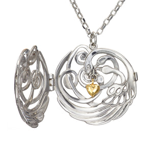 Children of Lir silver swan pendant with four swan design and a 14ct gold heart.