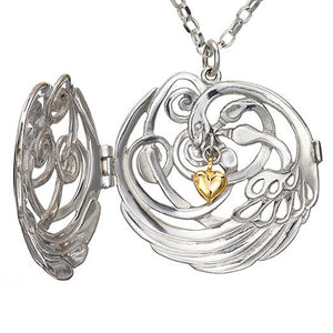 Children of Lir silver swan pendant with Children of Lir swan design and a 14ct gold heart.