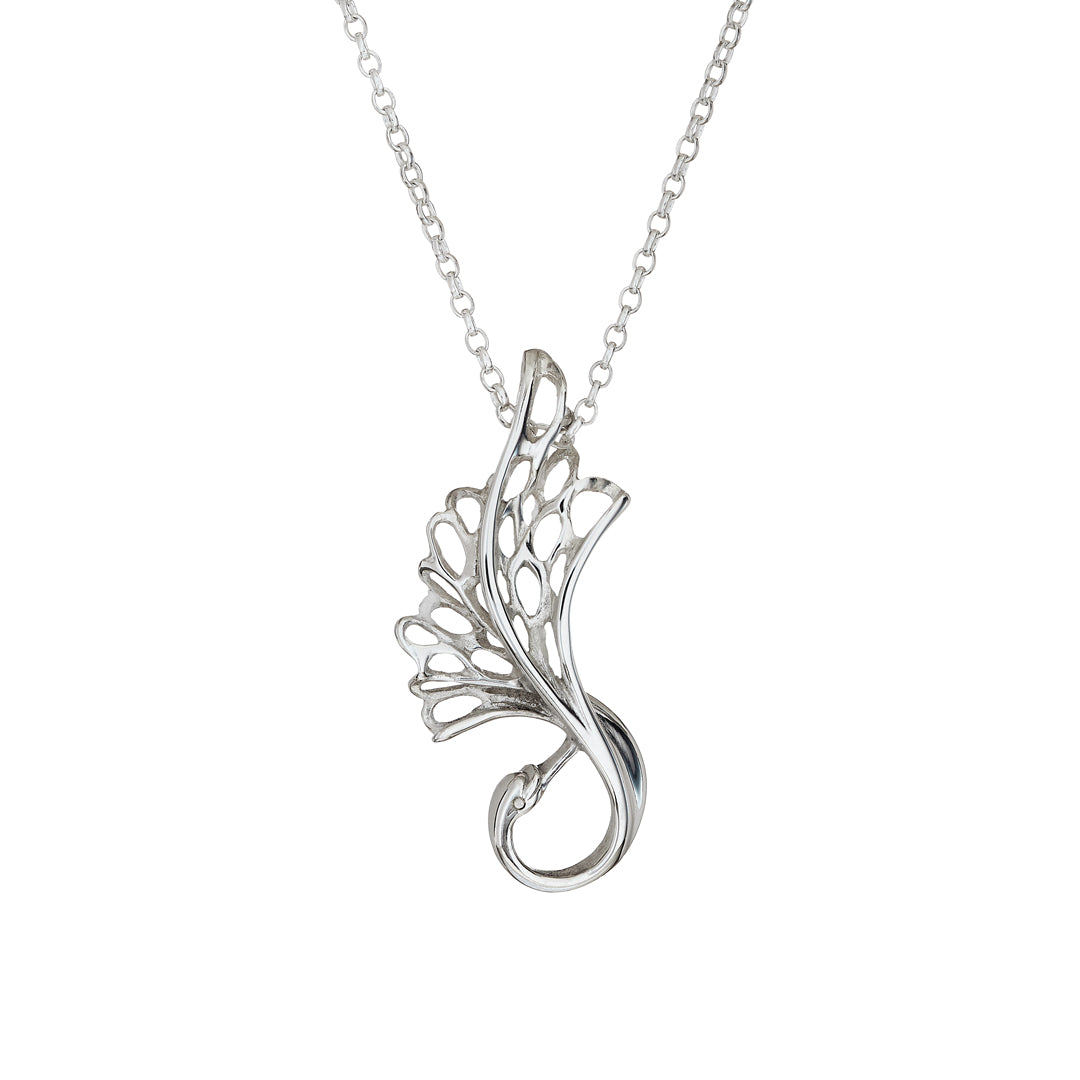 Single Swan sterling silver Pendant from the Children of Lir jewellery collection. Handmade in Cavan, by Elena Brennan jewellery.