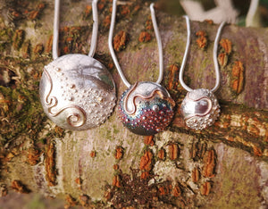 Journey of Life concave Irish pendant collection sitting on a tree branch.