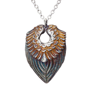 Sterling Silver oxidised Angel Wings Pendant with a gold heart on the inside, a special gift for a loved one!