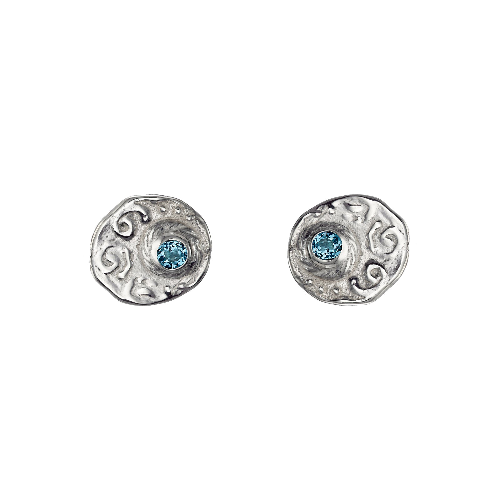 Sea themed earrings made of sterling silver and set with a blue topaz.