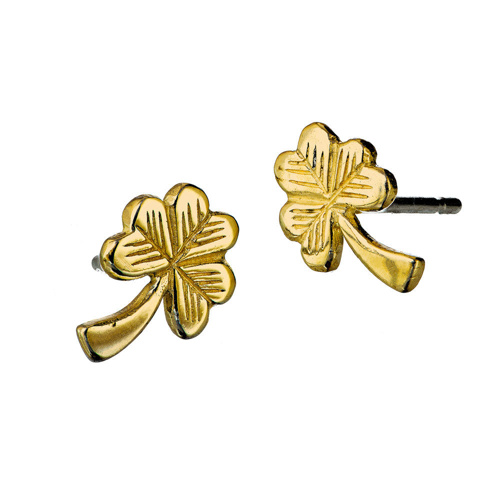 Gold Shamrock Stud Earrings, the perfect Irish First Holy Communion earrings.