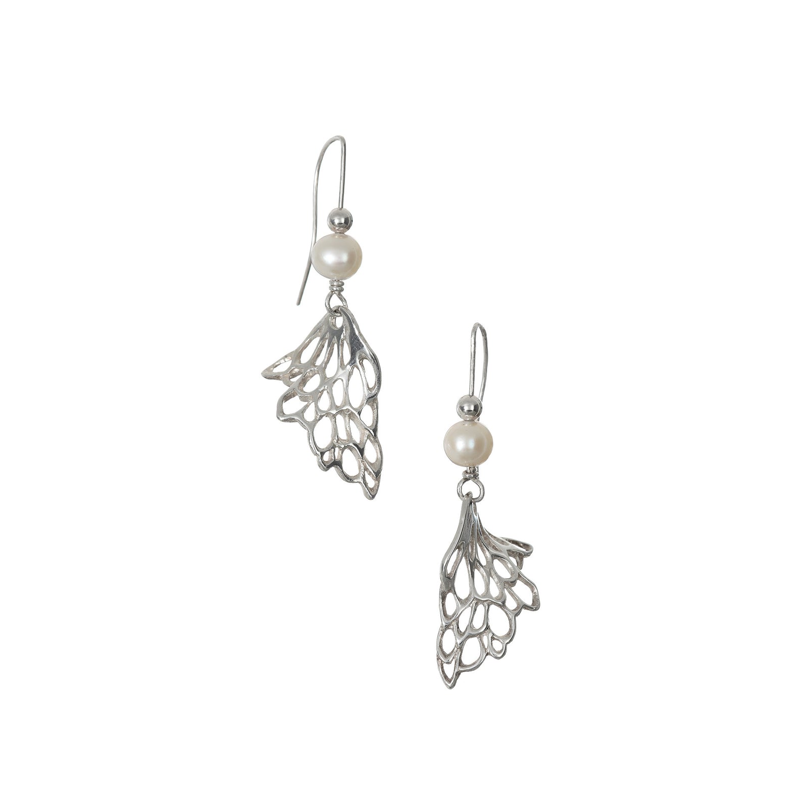 Sterling Silver Gossamer Wave Drop Earrings with Freshwater Pearls.