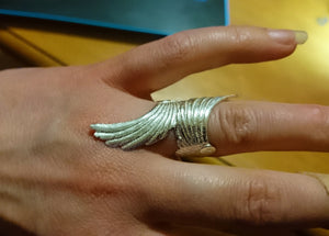 Sterling silver Angel wings ring, made in Ireland part of Elena Brennan's angel jewellery collection.
