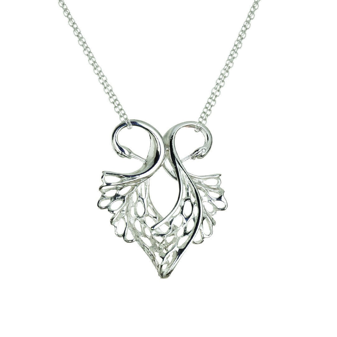 Children of Lir Heart Shaped Swan Pendant. Jewellery is made from Sterling Silver and handmade in Ireland.
