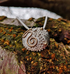 Detail of Journey of Life medium silver pendant, made in Cavan, Ireland.