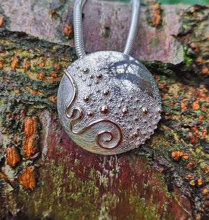 Detailing of the Journey of Life silver pendant, jewellery handmade in Ireland.