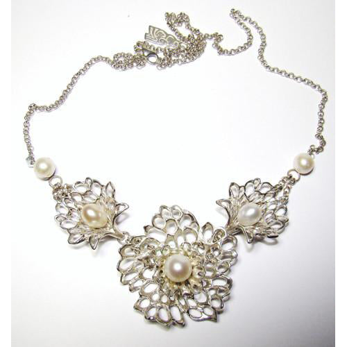 Petals & Pearls Gossamer Necklace handcrafted from Sterling Silver and complete with Fresh Water Pearls. Designed and handmade in Ireland.