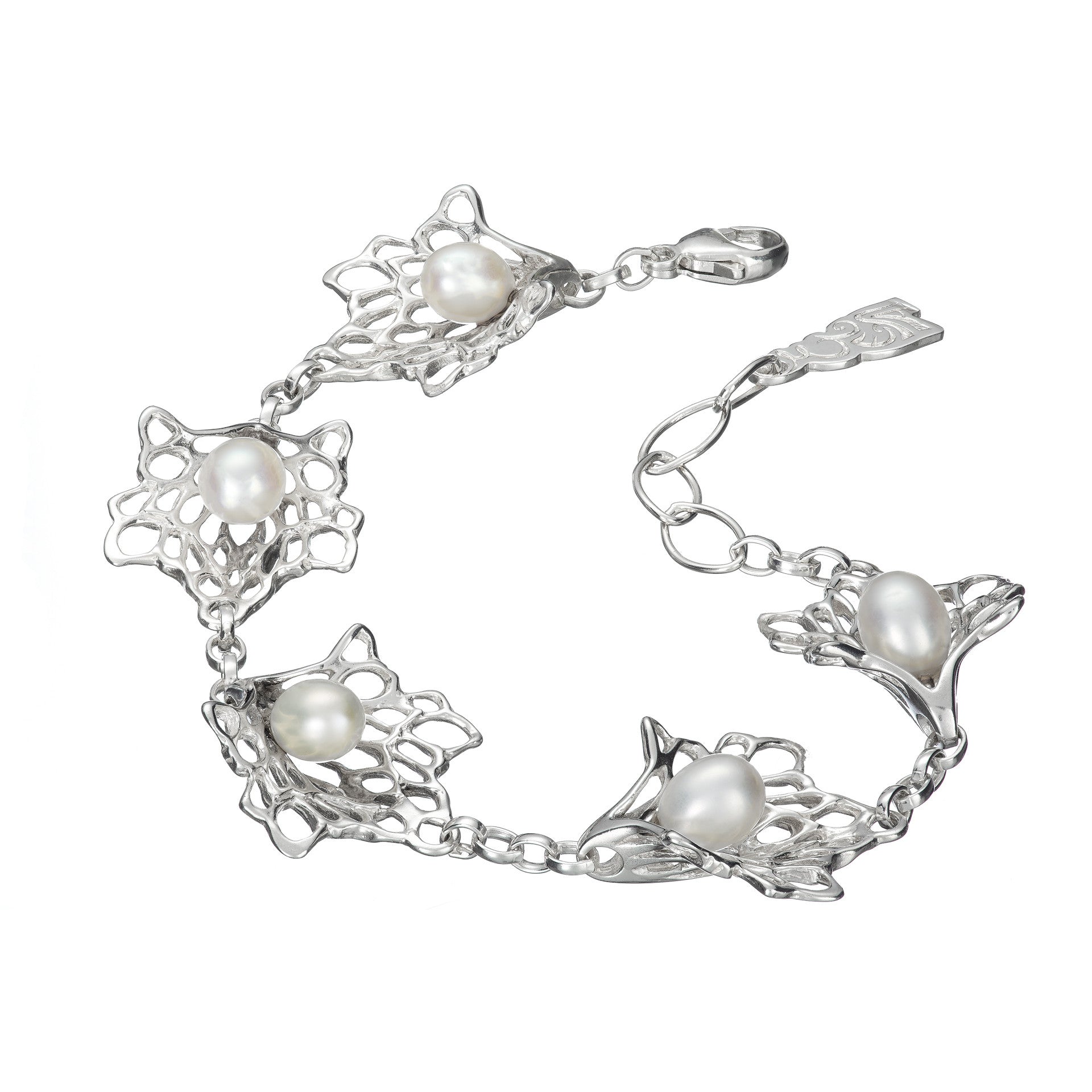 Petals and pearls gossamer flower bracelet, designed and handmade in Ireland by Elena Brennan.