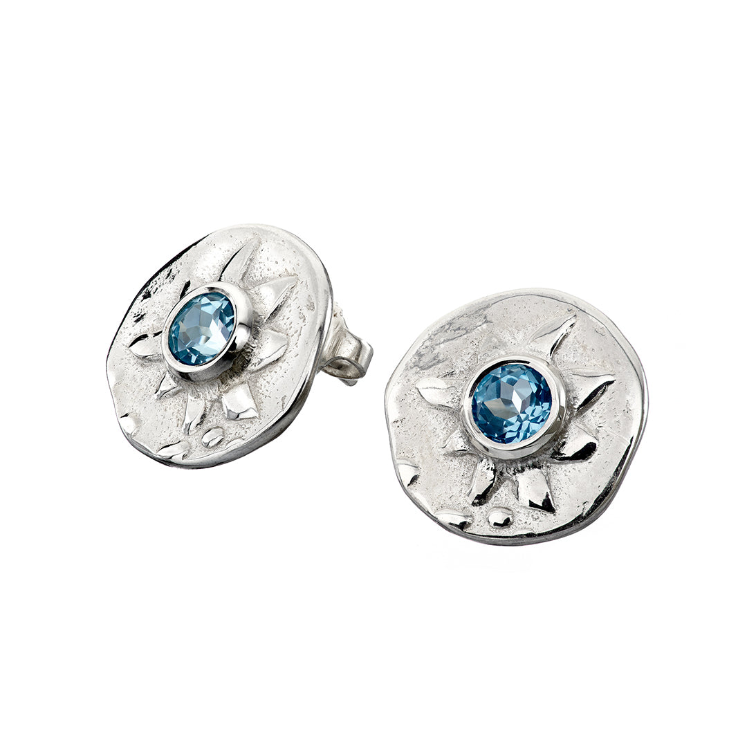 Sea themed stud earrings with Blue Topaz gemstone.