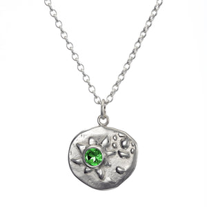 Sterling Silver Serene Seascapes Pendant with peridot set in centre. Sea Jewelry handmade in Ireland by Elena Brennan.