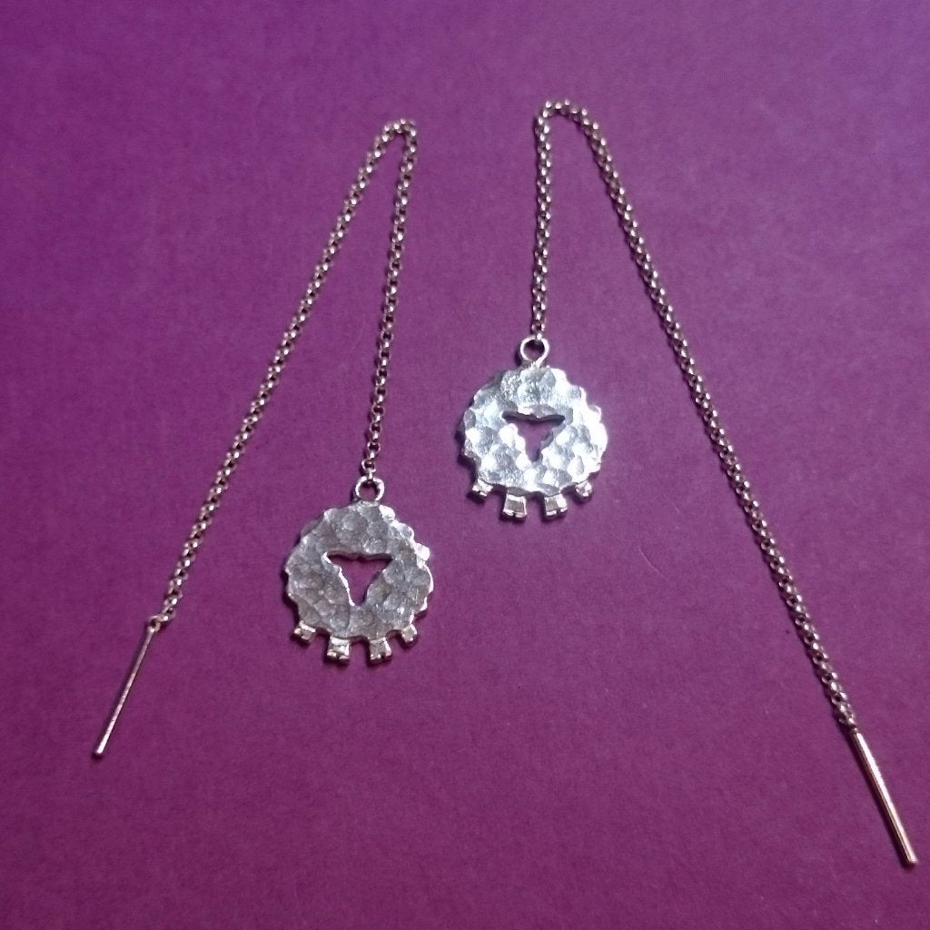 Sheep Facing Forward Pull Through Earrings handcrafted by Irish Jewellery Designer Elena Brennan in Cavan.
