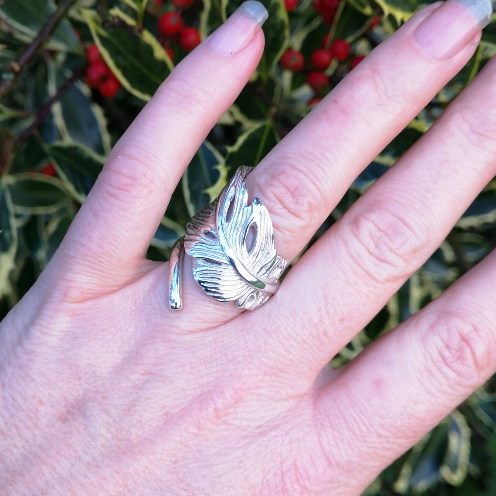 Sterling silver angel feather ring, filled with love and protects the wearer. Part of Elena Brennan's My Angel jewelry collection. 