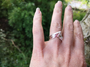 Hand showing off the sterling silver Horse Head Ring. This horse rings jewelry is handmade in Ireland.