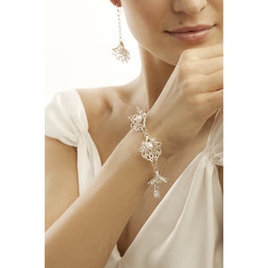 Petals and pearls gossamer bracelet, made of sterling silver. Handmade in Cavan, Ireland, by Elena Brennan.