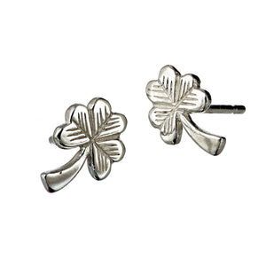 Sterling Silver Shamrock Stud Communion Earrings, Irish jewellery handcrafted by Elena Brennan. Perfect First Holy Communion earrings gift for a special little girl