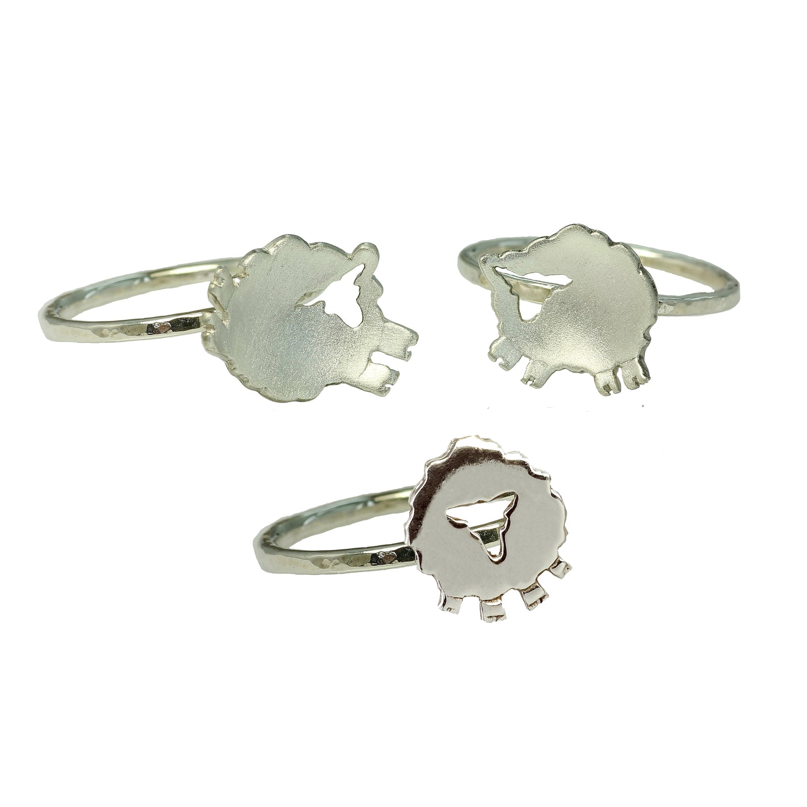 Three handcrafted silver Irish Sheep Rings from the Simply Sheep collections.