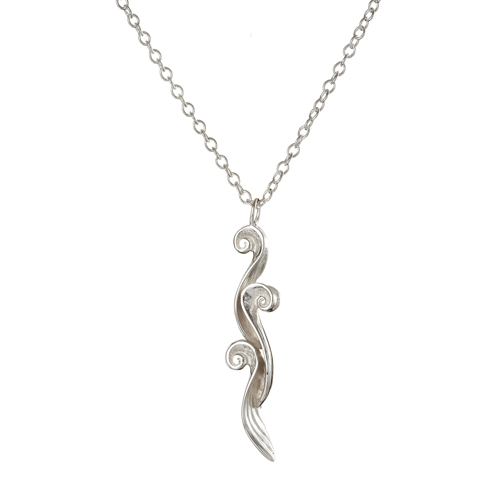 The Sterling silver Three Spiral angel wings necklace is handmade in Cavan, Ireland