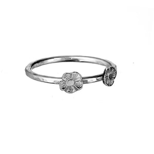 Two Tiny Flower Stacking Ring in Sterling Silver.