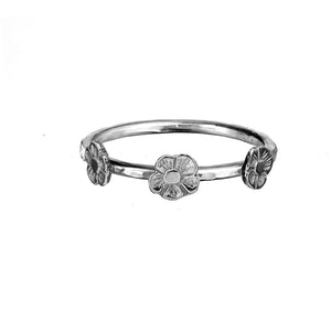 Three Tiny Flower Stacking Ring in Sterling Silver.