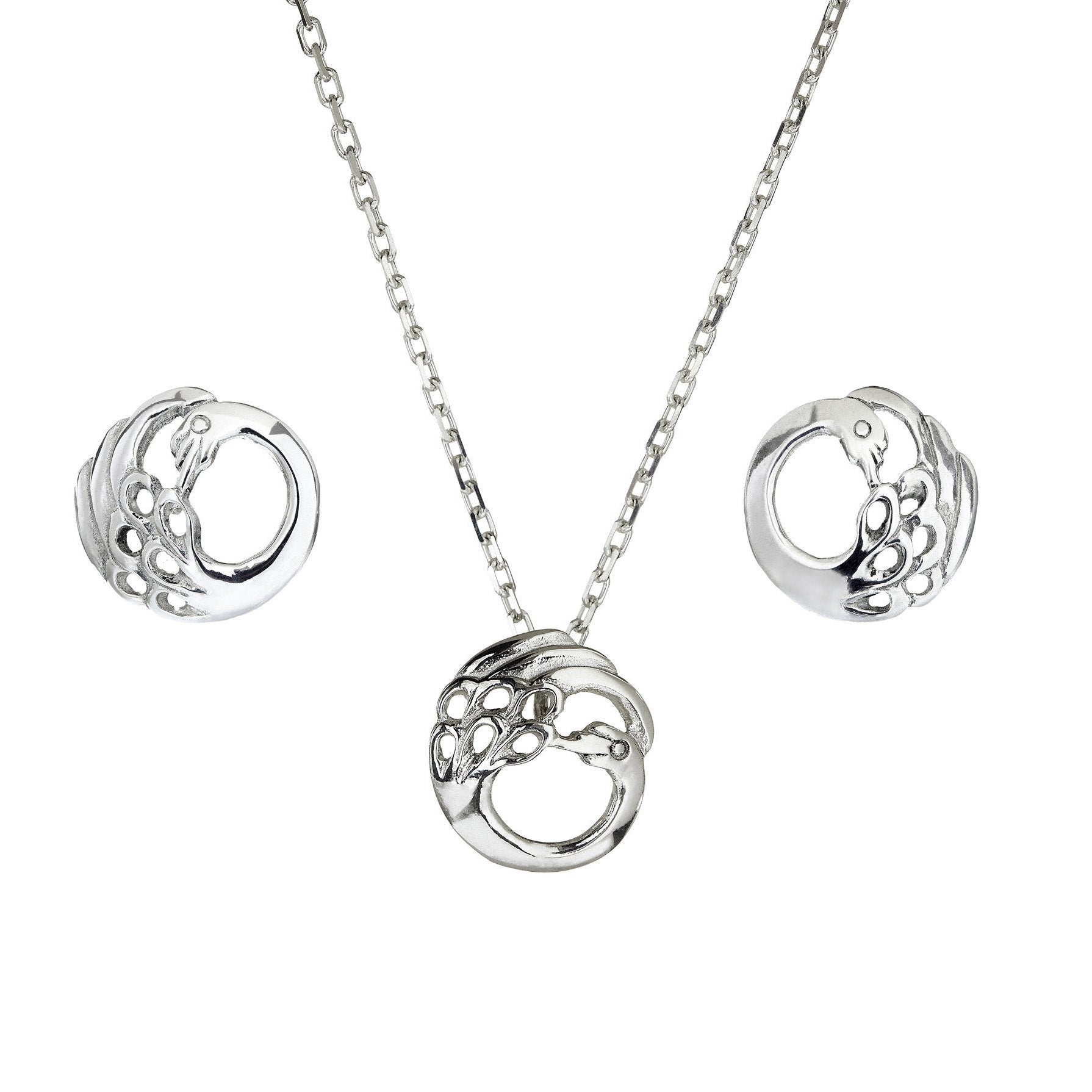 Swan Stud Earrings, Necklace & Pendant. A sterling silver  Irish Jewellery set.