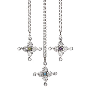 Swan Cross Pendant. Sterling Silver chains with gemstone detail and variation.