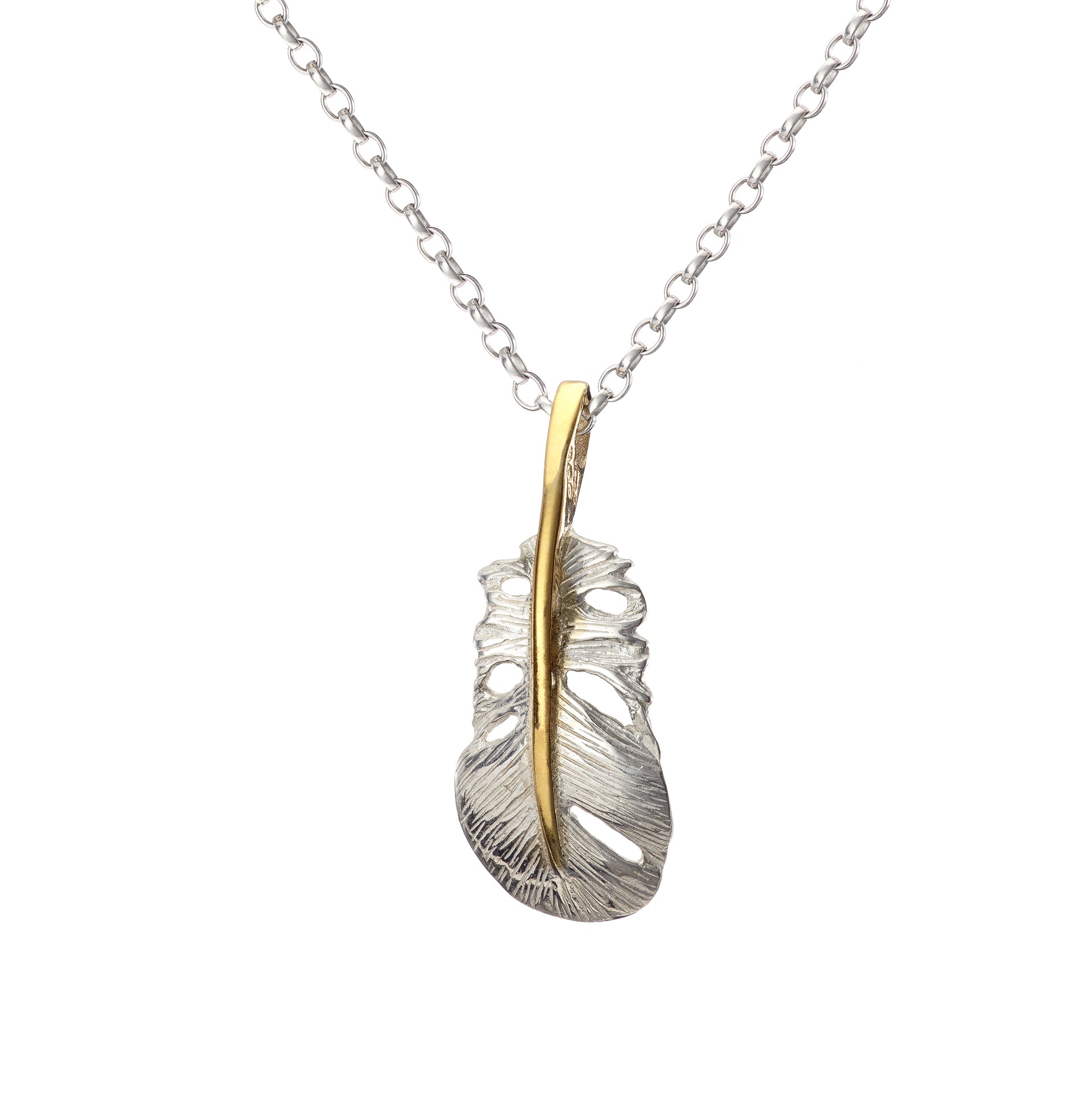 Baby Angel Feather Pendant +14ct gold stem