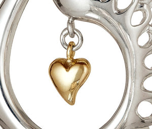 Children of Lir Elegant Swan Pendant Sterling Silver with Gold Heart.