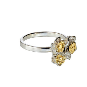Forget-me-not Flower Ring with 9ct Gold Centres, showing the three dimensional shade of the flowers.