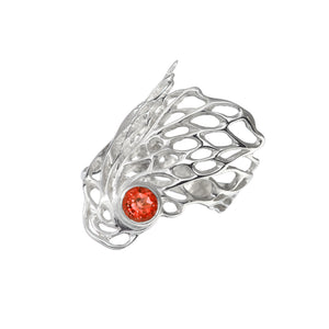 Ethereal Gossamer Ring, delicate web like detailing with a 6mm Garnet Gemstone setting.