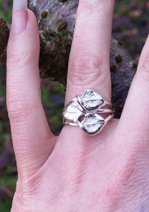 Trinity sterling silver lily ring from the Mise Éire collection, handmade in Ireland.