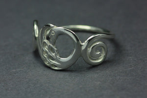 Spiral detail of the Disc Swan Ring, part of the Children of Lir Jewelry Collection, a perfect occasion gift!